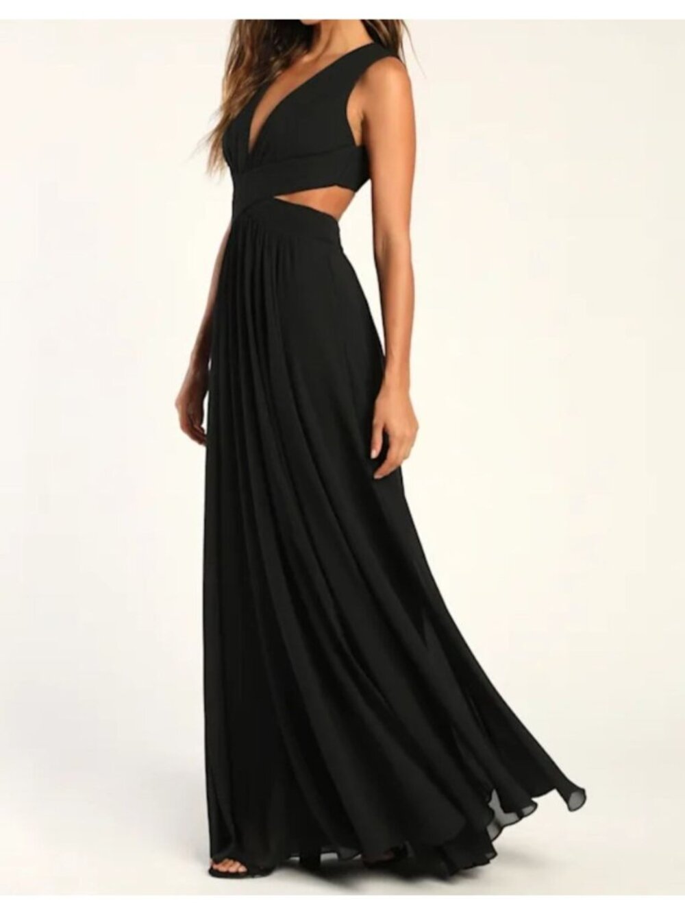 Lulus Vivid Imagination Black Pleated Wrap Maxi Dress With Cutout Back Small
